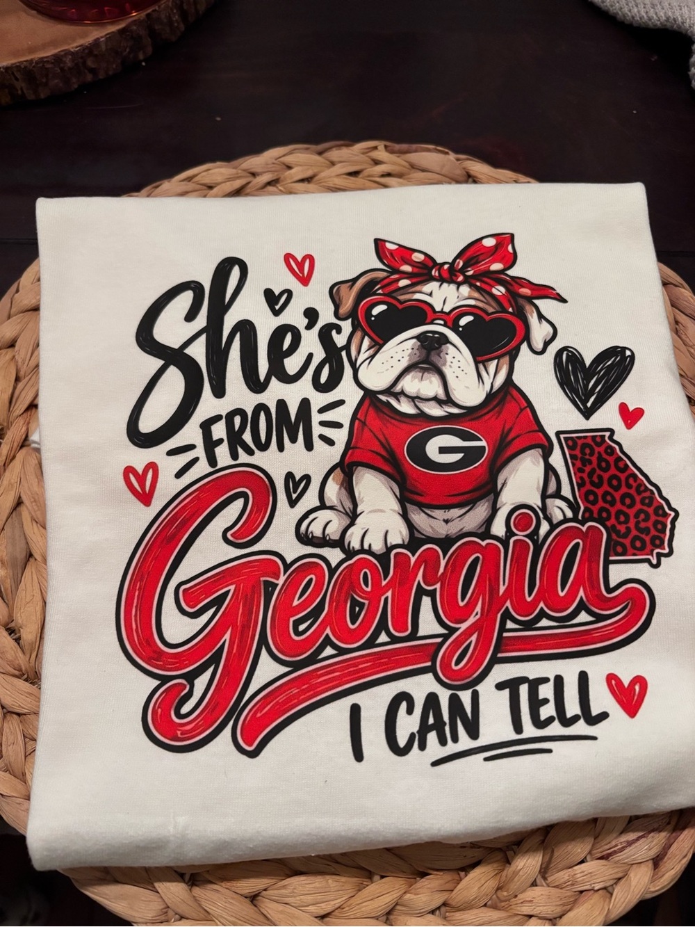 Georgia Bulldog Dog T-Shirt Graphic - Red & Black “She’s From Georgia” any Size